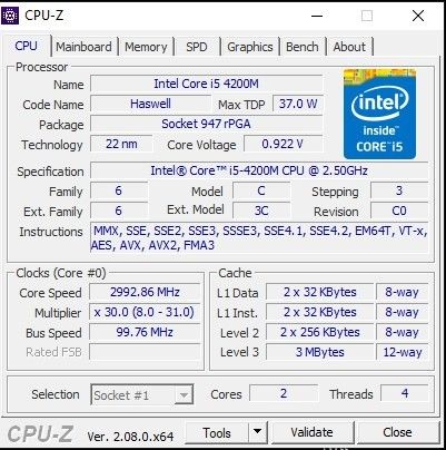 Intel Core I5 4200M CPU ,  PGA946 , 947 rPGA Max 3,1 Ghz Haswell