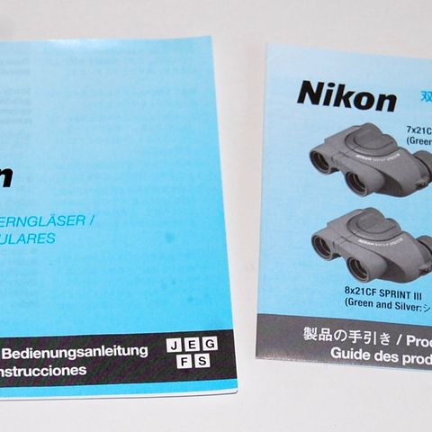 Nikon Kikkert Productguide og Bruksanvisning på Jap, Eng, Tysk, Fransk, Spansk