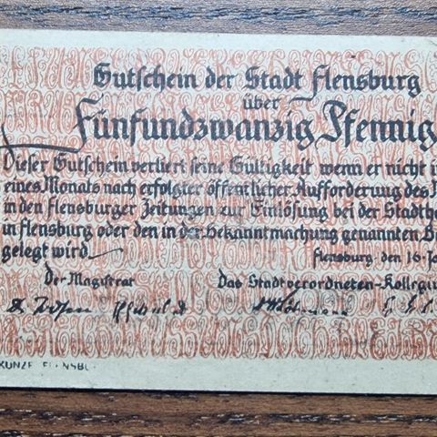 Tysk (Flensburg) 25 Pfennig (1920) Notgeld Seddel