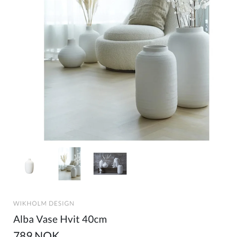 WIKHOLM DESIGN Alba Vase Hvit 40cm.