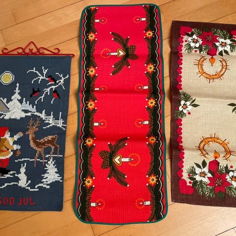 Vintage juleløper i strie/brodert veggdekor