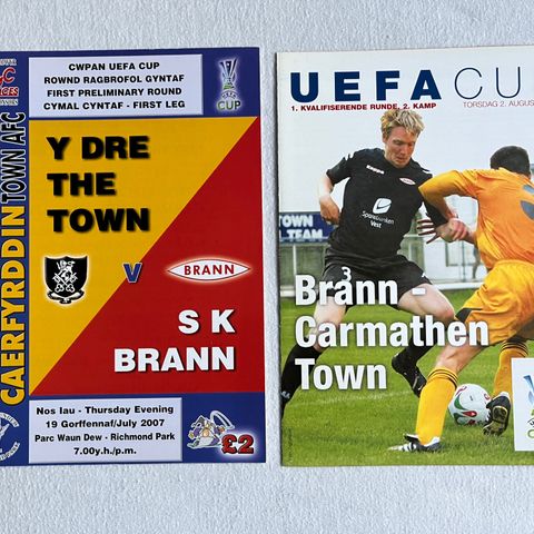 Brann - Carmathen Town UEFA Cup - Program fra begge kampene