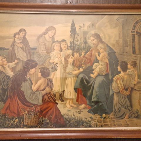 Jesus med barn 55 x 42 cm, vintage