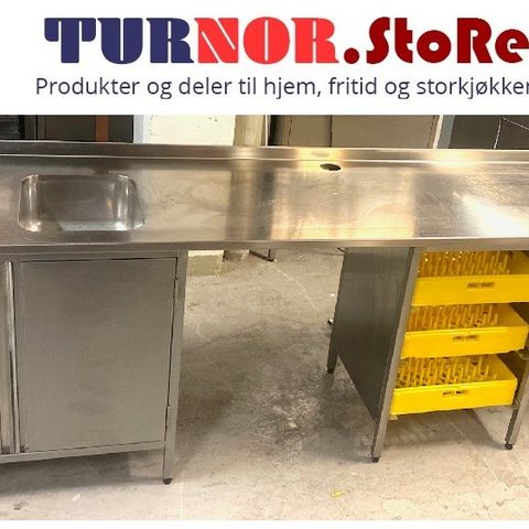 Brukt stor oppvaskbenk med kum-skap mål 2880x650x910 mm Varenr:400117