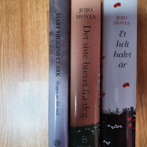 3 bøker. Jojo Moyes , Mary Higgins Clark.