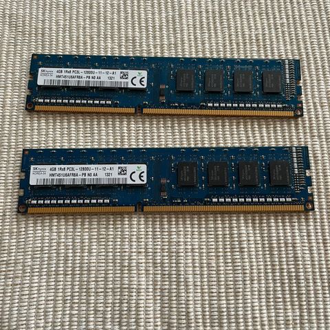 4 stk Memory ram 4GB 1Rx8 PC3L- 12800U-11-12-A1