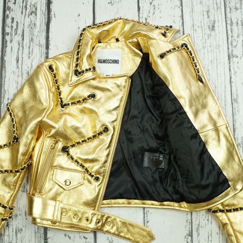 MOSCHINO x H&M Exclusive Gold Leather Biker Jacket, ubrukt, collectors edition.