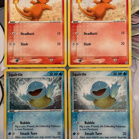 To Sett med Reverse Holo Charmander + Squirtle fra Ex FireRed & LeafGreen
