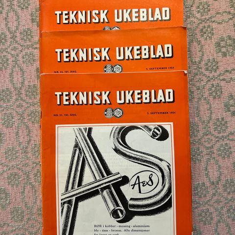 4 TEKNISK UKEBLAD FRA 1954 / ULEST KVALITET / SAMLET PRIS 80 KR