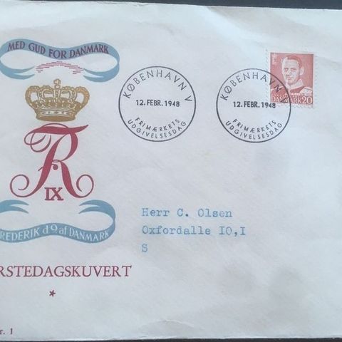 Danmark 1948 Kong Fredrik IX FDC AFA 307 A