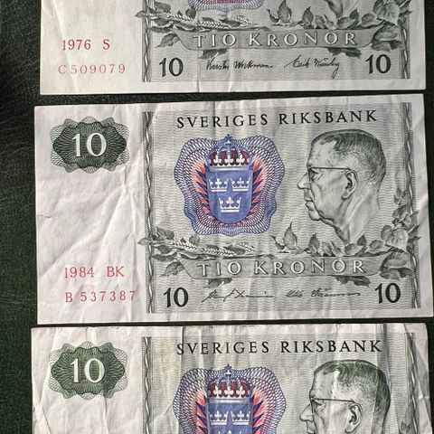 SVERIGE 3 x 10 KRONER. 1976,1984,1987.  VK