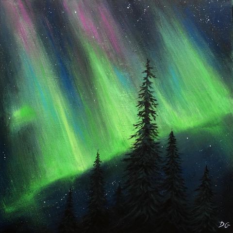Håndmalt akryl maleri "Aurora borealis"  40x40