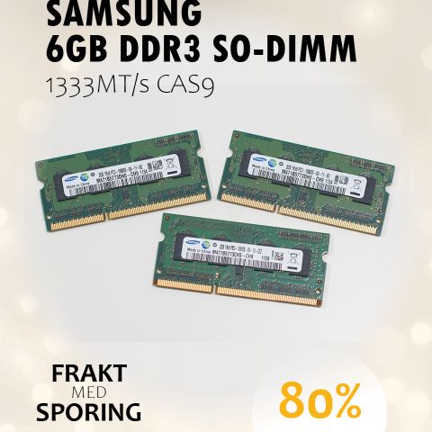 3 x Samsung M471B5773 CH9 2GB (6GB) DDR3 1333C9 SO-DIMM Laptop Minne