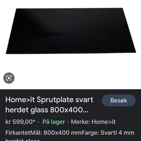 Stænkeplade rektangulær 800+400. Glass sort