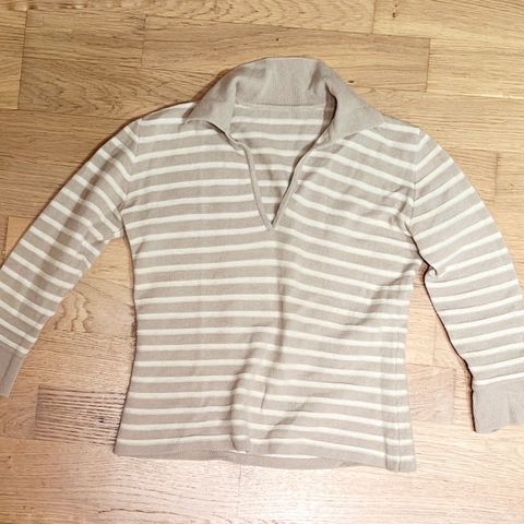 Stripe genser lys beige merino ull/ kashmere Str xs
