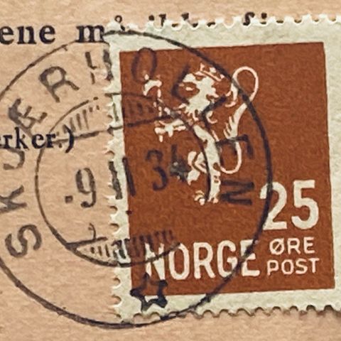 Norge 1934 Poststempel SKJÆRHOLLEN 9 11 34 på NK 206