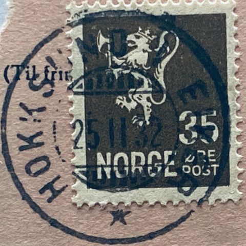 Norge 1934 Løve II NK 149 Pent stempel HOKKSUND I EIKER 25 11 32
