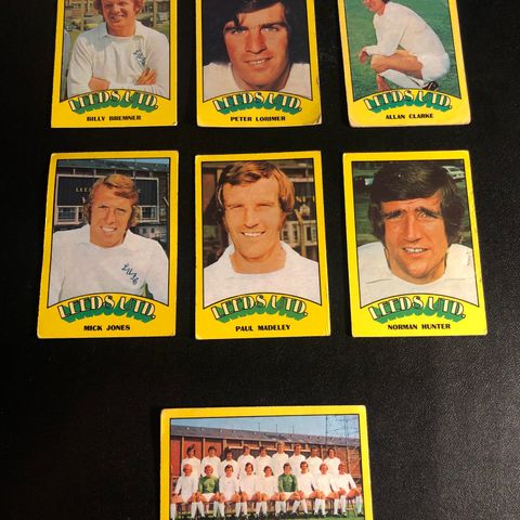 Leeds United A&BC 1974 fotballkort 7 stk komplett sett