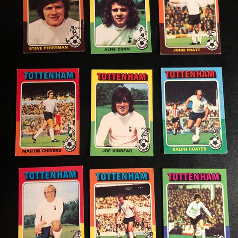 Topps 1975 Engelske fotballkort Tottenham FC 9 stk ulike selges samlet!