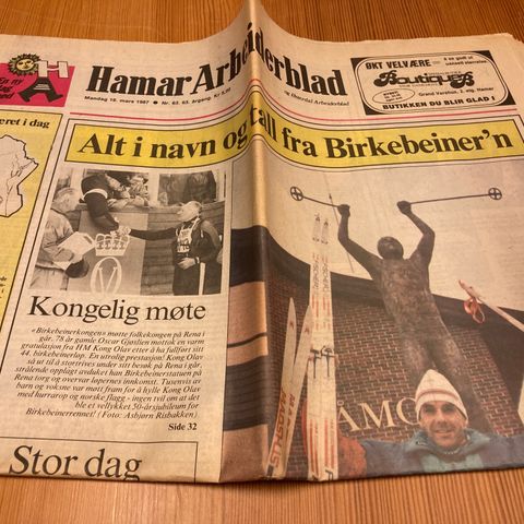 HAMAR ARBEIDERBLAD 16. MARS 1987 - ALT I NAVN OG TALL FRA BIRKEBEINER`N