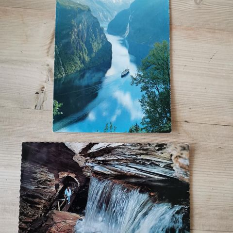 2 postkort fra Geiranger og Grønli grotten i Røvassdalen