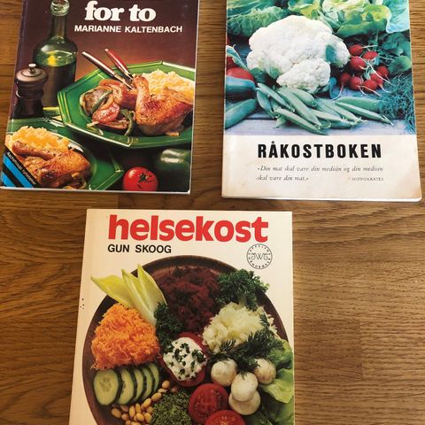 Retro hefter fra 70-tallet. Mat - helsekost / råkost / snarmat. Alle 3 for 100,-