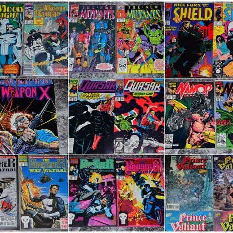 Marvel-pakker: New Mutants, Moon Knight, Punisher, Prince Valiant, Namor