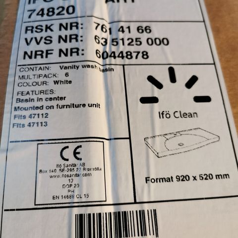 IFØ Vask Ny 920Bredde x 520Dybde