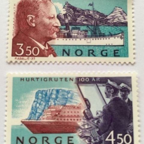 Norge 1993 Hurtigruten 100 år, NK 1176 og NK 1177. Postfrisk.