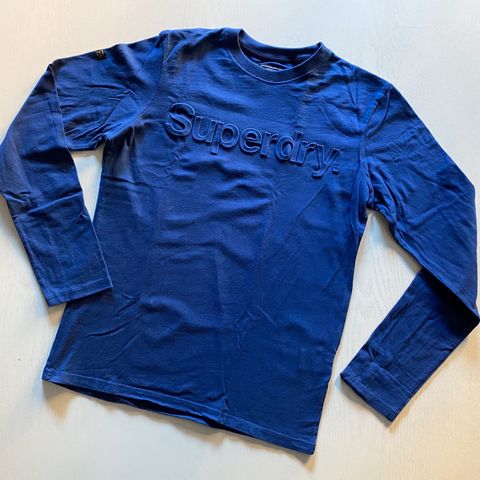 SuperDry genser, blå, str. M, med 3D-logo, pent brukt