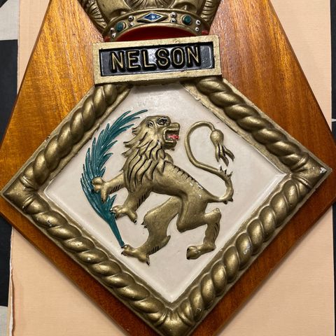 HMS Nelson Royal Navy crest presented by R.N.S.E.T.T.  May 1975