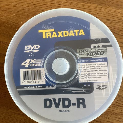 TRAXDATA  DVD-R 4xSpeed 19 stk a kr. 3,00 DATA/VIDEO 4.7GB 120 min Samlet