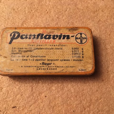 Panflavin tabletteske fra 1940-50 tallet