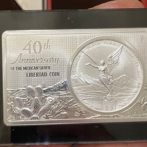 LIBERTAD 40th Anniversary 2 Oz Bar inkl. 1 oz mynt Mexico 2022 med Etui & COA