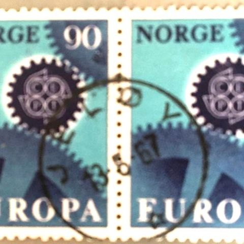 Norge 1967 Europa VII Horisontal stripe NK 590 Pent stempel JELØY 13. 6. 67