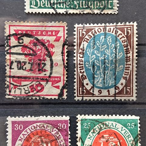 TYSKLAND: Das Reich, 1919-20,  AFA 107-110 + 112, stempla / T1-337  x