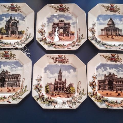 Antikk dekorative firkantede tallerkener serie med Paris Monumenter , 11 stk