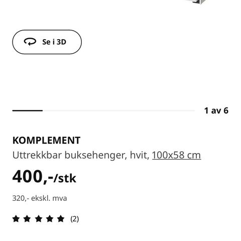 Ikea Komplement buksehenger til Pax