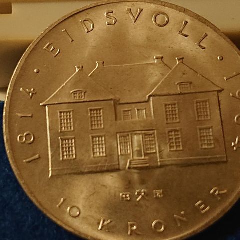 10 kr i sølv. Eidsvoll 1964.