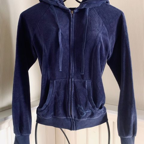 Vintage mørkeblå jakke med hette i fløyel 💙 velur XS