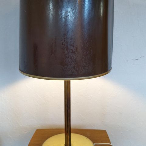Bord Messing lampe med brun skjerm, vintage