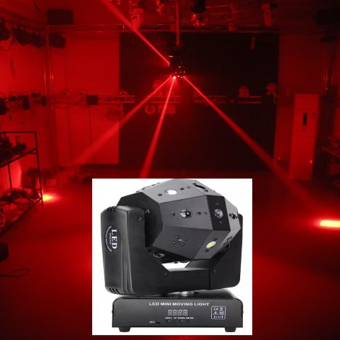 Diskolys/Scenelys: Discoball Moving head 3in1 LED, Laser og Strobe