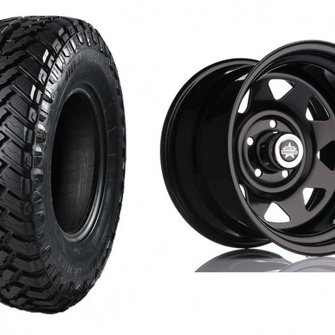 8x16" stålfelg med 235/85R16 Mud terrain M+ S dekk - Land Rover Defender!