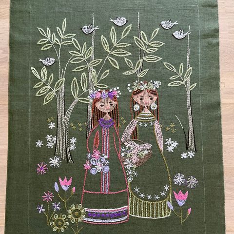 Moderne broderi, håndbrodert på lin. 70 tallet.