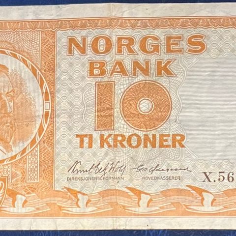 NORGE ERSTATNINGSSEDELL 10 KRONER 1971 X. Kstalogpris kv. 1 kr. 130kr