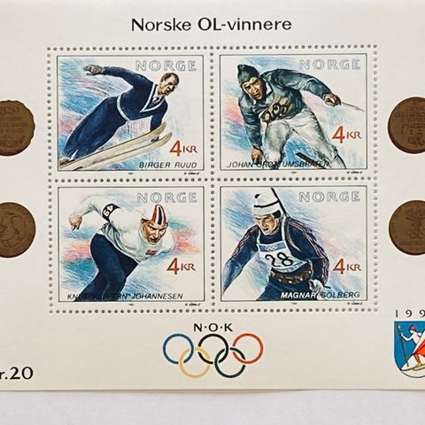 Norge 1991 Norske OL-vinnere III NK 1123-1126 BL 15 Miniatyrark  Postfrisk