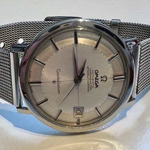 Omega Constellation i stål, ca 1966, pie-pan og trådkors, caliber 561, pent ur!