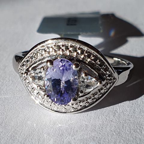 Tanzanite Tanzanitt & Brazilian White Topaz Sølv 925 Limited Edition Ring Str.57