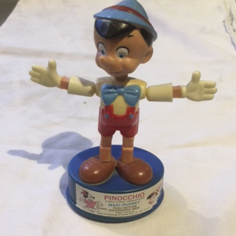 Retro pinocchio maxi puppet dukke. 13 cm. høy. fra 1975.