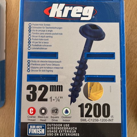 Treskru Kreg SML-C125B; Maxi-Loc; 1,25''; 32 mm; 1200 stk. blå